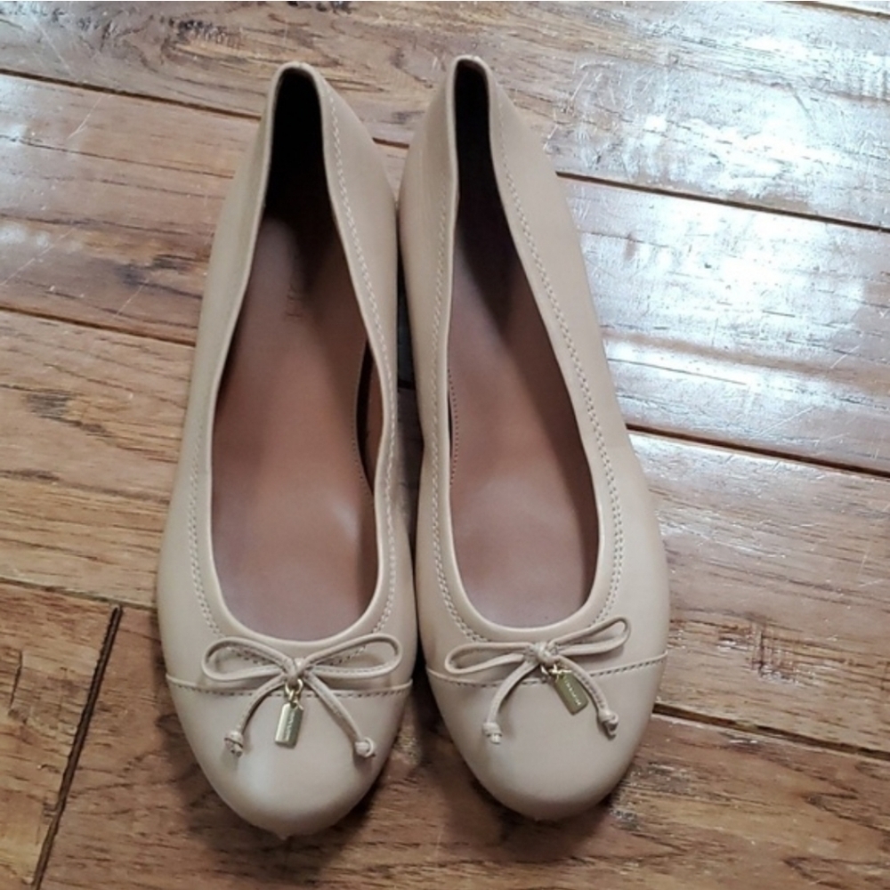 Coach String Tie Neutral Bow Ballet Flats in Beige